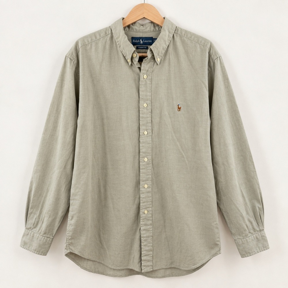 Ralph Lauren Old Money Button Down Shirt Mens 17.5 Sage Green Preppy Luxe